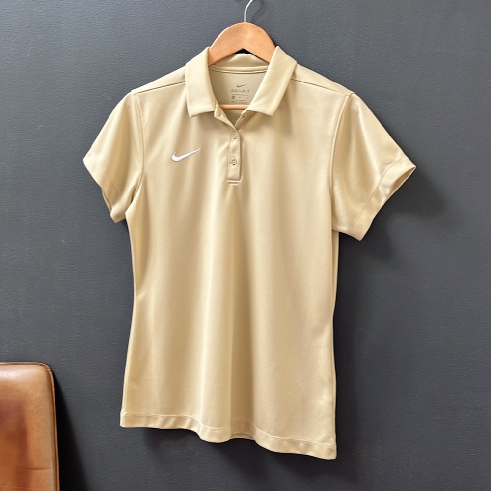 Nike l Womens l Dri-FIT l Sz M l Beige Gold Golf Short Sleeve Polo Shirt